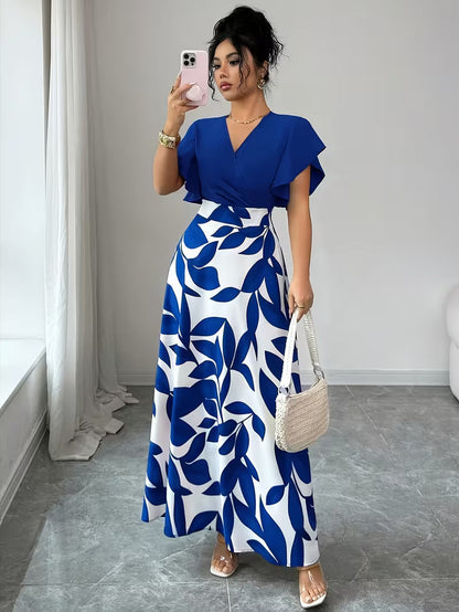 Elegant V-Neck Patchwork A-Line Dress