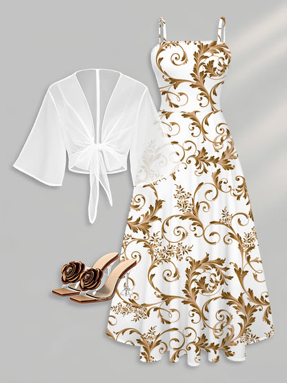 Golden Floral Scroll Elegance Dress Set
