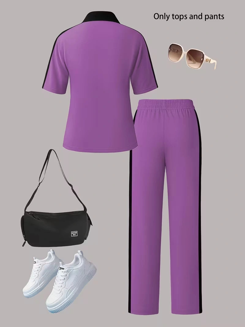 Women's Autumn  Casual Co-Ord Set |T-Shirt & Straight-Leg Pants 2-Piece Outfit
