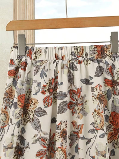 Women's Summer Casual Skirt Co-Ord Set | Solid Top & Printed Skirt 2-Piece Outfit