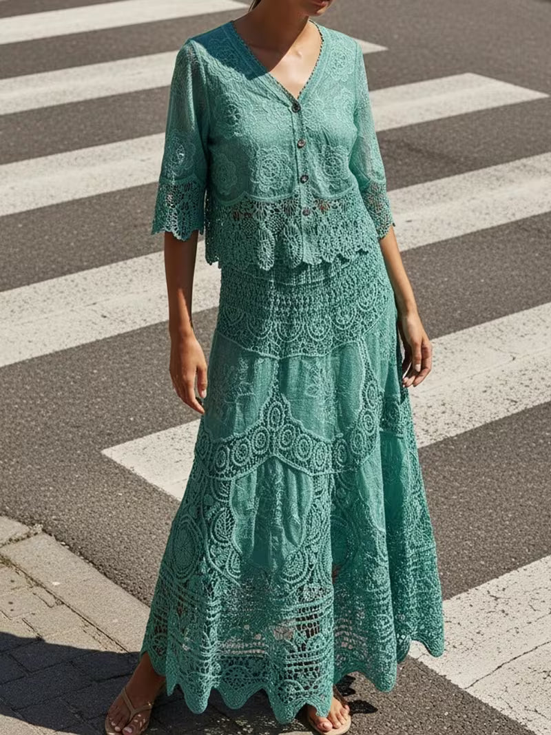 Elegant Floral Print 2-Piece Dress