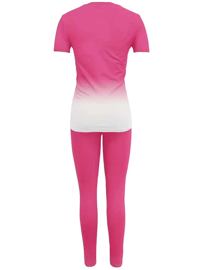 Women's Printed Top & Pants Co-Ord Set | Casual Short Sleeve Crew Neck Outfit