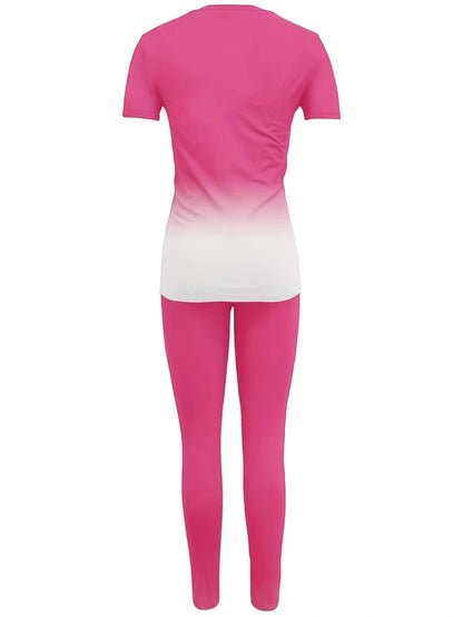 Women's Printed Top & Pants Co-Ord Set | Casual Short Sleeve Crew Neck Outfit