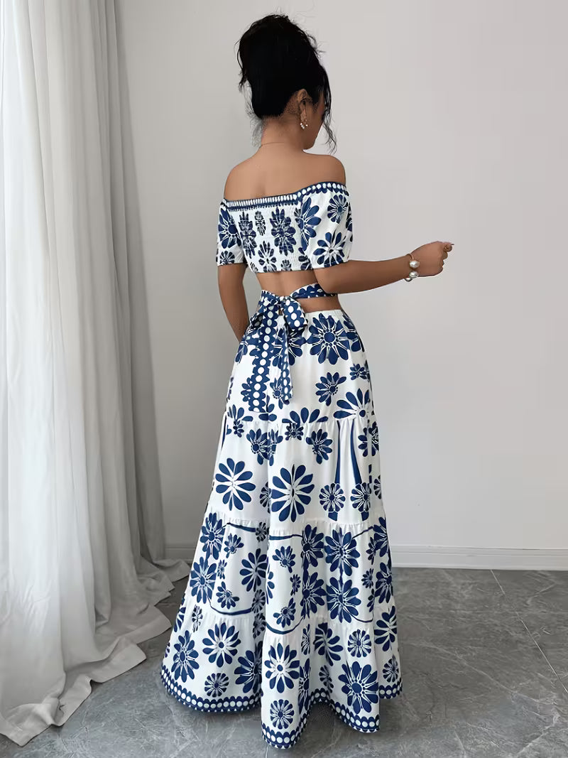 Women’s  Ruched Crop Top & Maxi Skirt Co-Ord Set