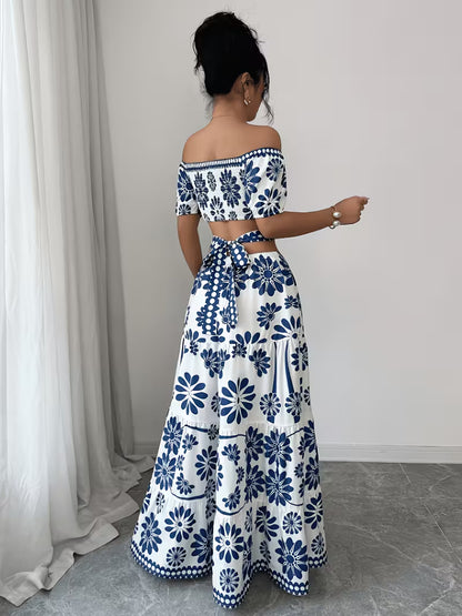 Women’s  Ruched Crop Top & Maxi Skirt Co-Ord Set