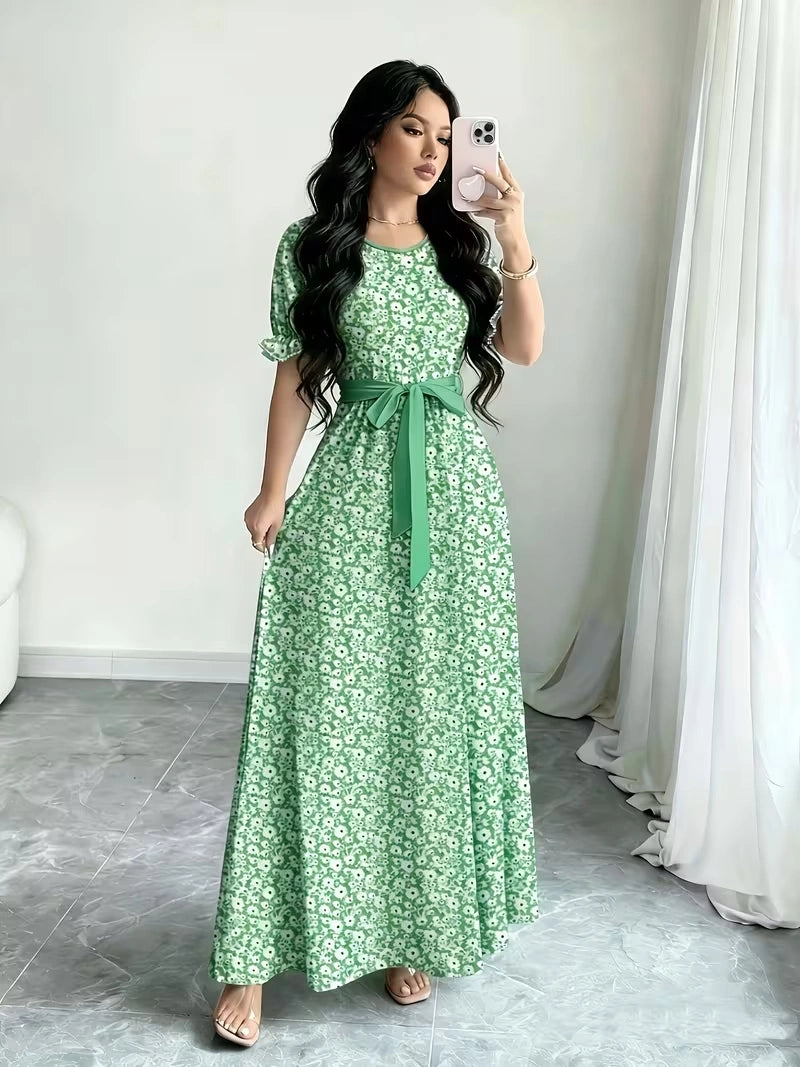 Women's Timeless Polka Dot Midi Dress – Puff Sleeve Belted Fit & Flare Dress