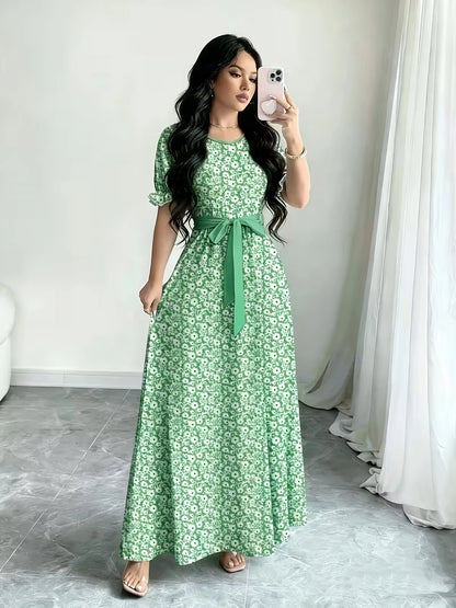 Women's Timeless Polka Dot Midi Dress – Puff Sleeve Belted Fit & Flare Dress