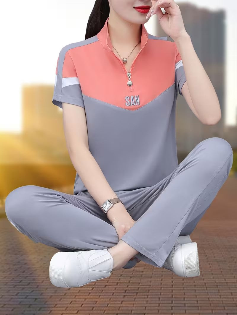 Women's Summer Relaxed Fit Co-Ord Set | Casual Short Sleeve Top & Wide-Leg Pants