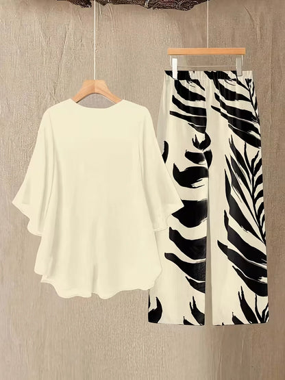 Chiffon Co-Ord Set – Batwing Sleeve Loose Top & Wide-Leg Pants (2-Piece)