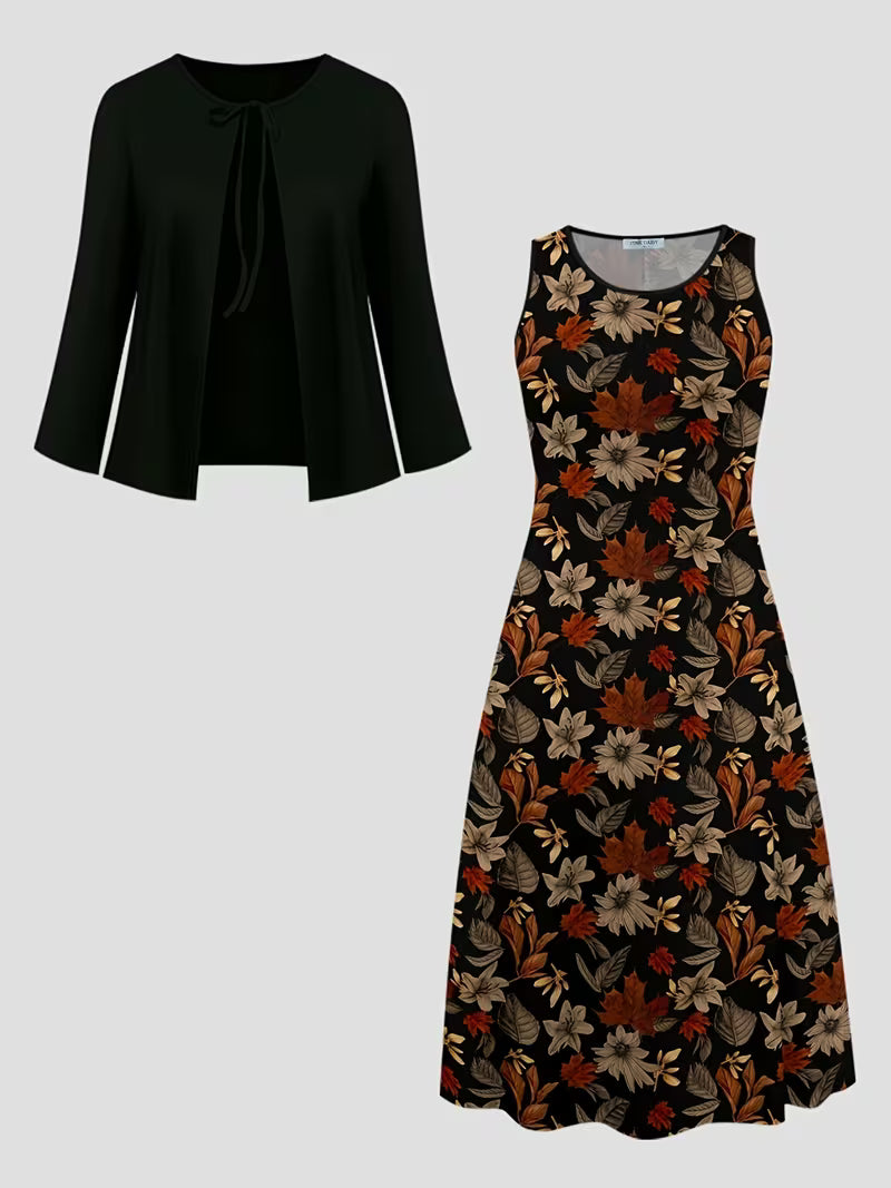 Elegant Floral Print 2-Piece Dress