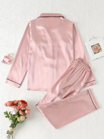 Women's 2-Piece Satin Stripe Pajama Set with Button-Up Shirt & Relaxed Shorts