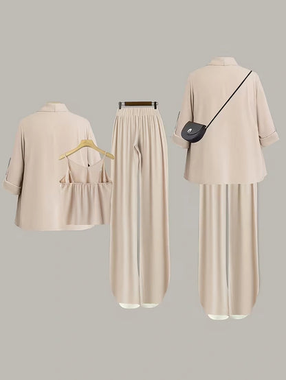 Elegant 3-Piece Co-Ord Set – Cardigan Jacket, Sleeveless Top & Relaxed Pants