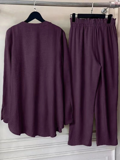 Elegant Lace Back Co-Ord Set – Relaxed Shirt & Wide-Leg Pants for Effortless Style