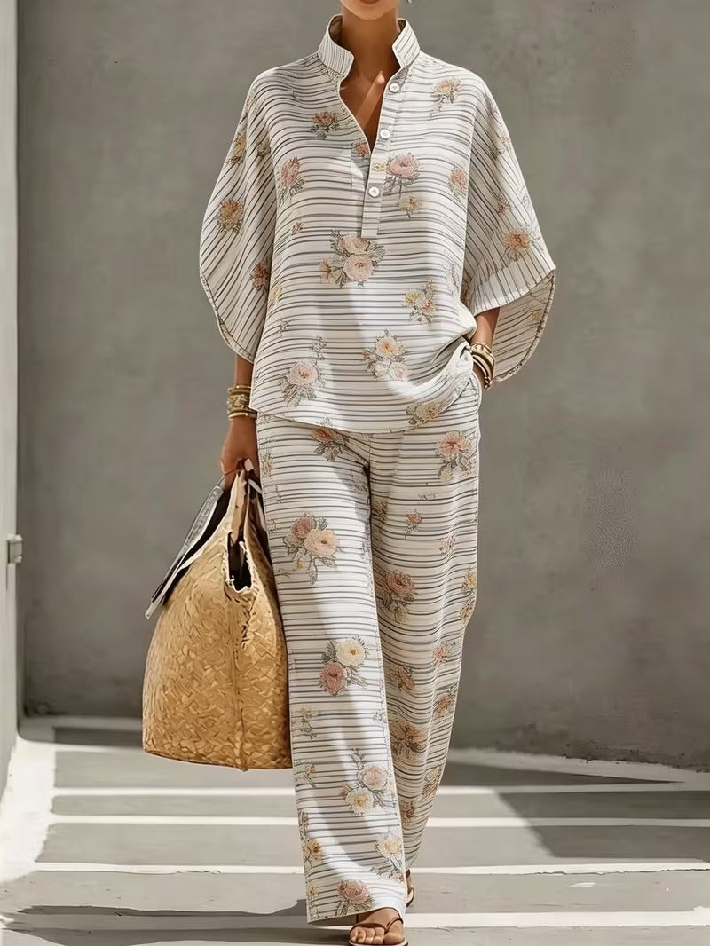 Chic Plus Size Stand Collar Wide Leg Co-Ord