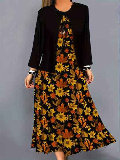 Elegant Floral Print 2-Piece Dress