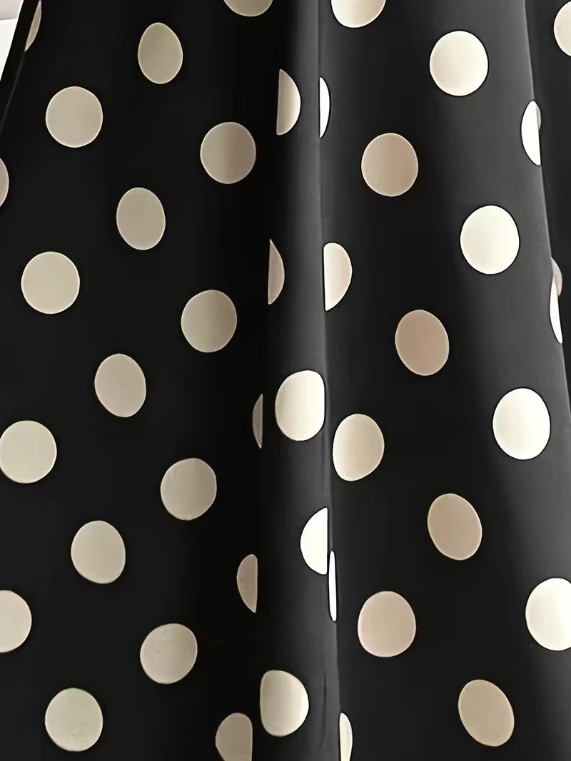 Women's Timeless Polka Dot Midi Dress – Puff Sleeve Belted Fit & Flare Dress