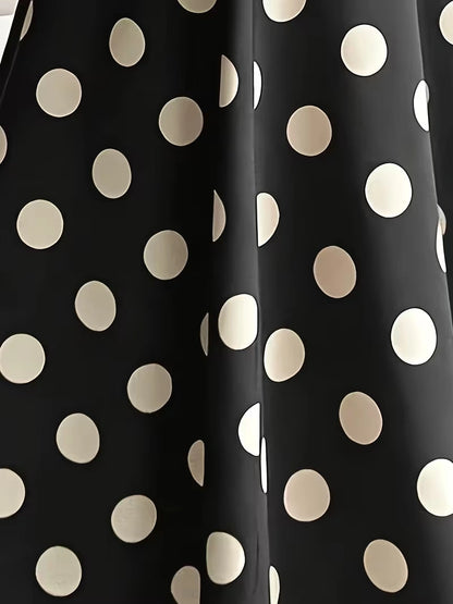 Women's Timeless Polka Dot Midi Dress – Puff Sleeve Belted Fit & Flare Dress
