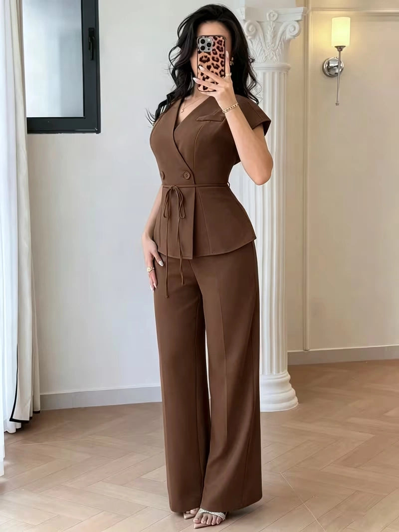 Elegant Flared Sleeve Belted Co-Ord Set for Women