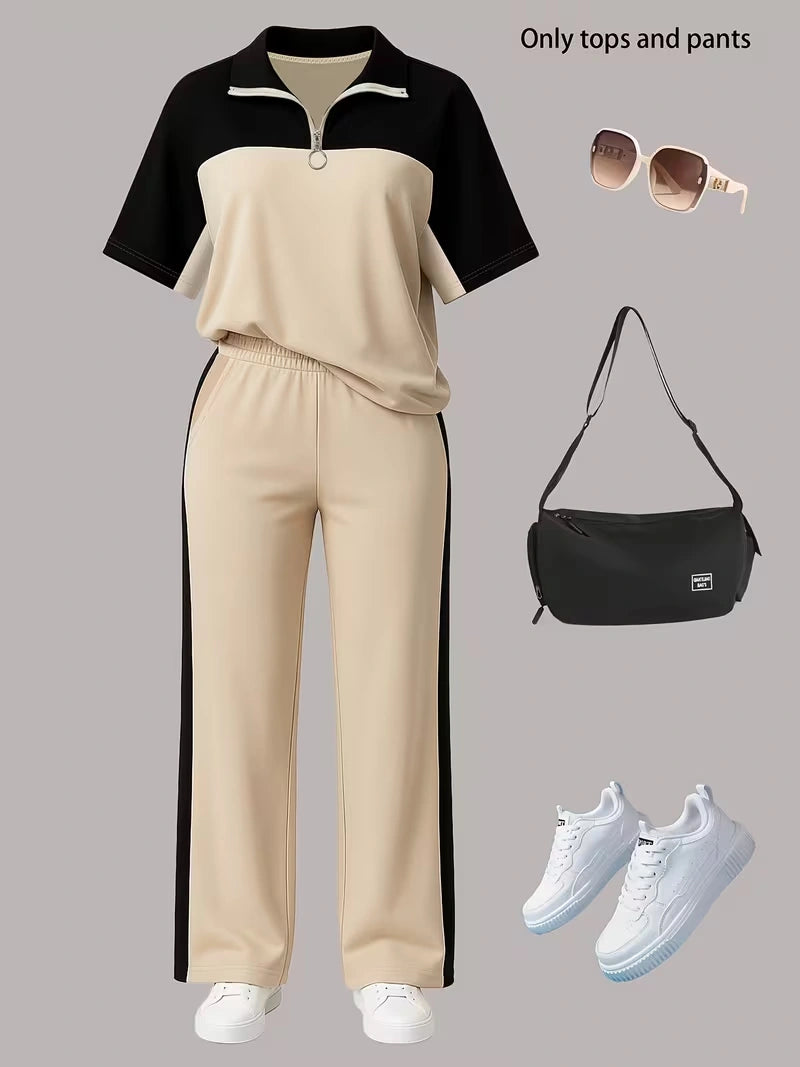 Women's Autumn  Casual Co-Ord Set |T-Shirt & Straight-Leg Pants 2-Piece Outfit