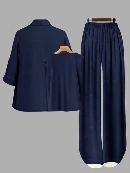 Elegant 3-Piece Co-Ord Set – Cardigan Jacket, Sleeveless Top & Relaxed Pants