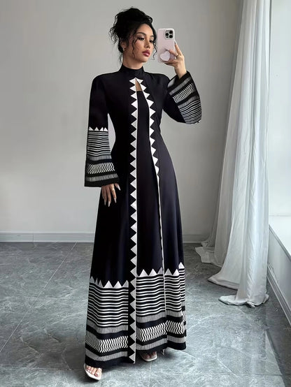 Women's Elegant Floral Print Maxi Dress | Long Sleeve A-Line Party & Evening Dress