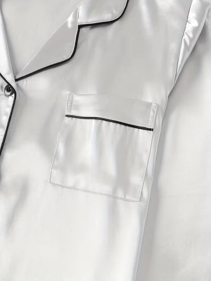 Women's 2-Piece Satin Stripe Pajama Set with Button-Up Shirt & Relaxed Shorts