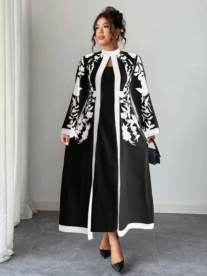 Women's Elegant Floral Print Maxi Dress | Long Sleeve A-Line Party & Evening Dress