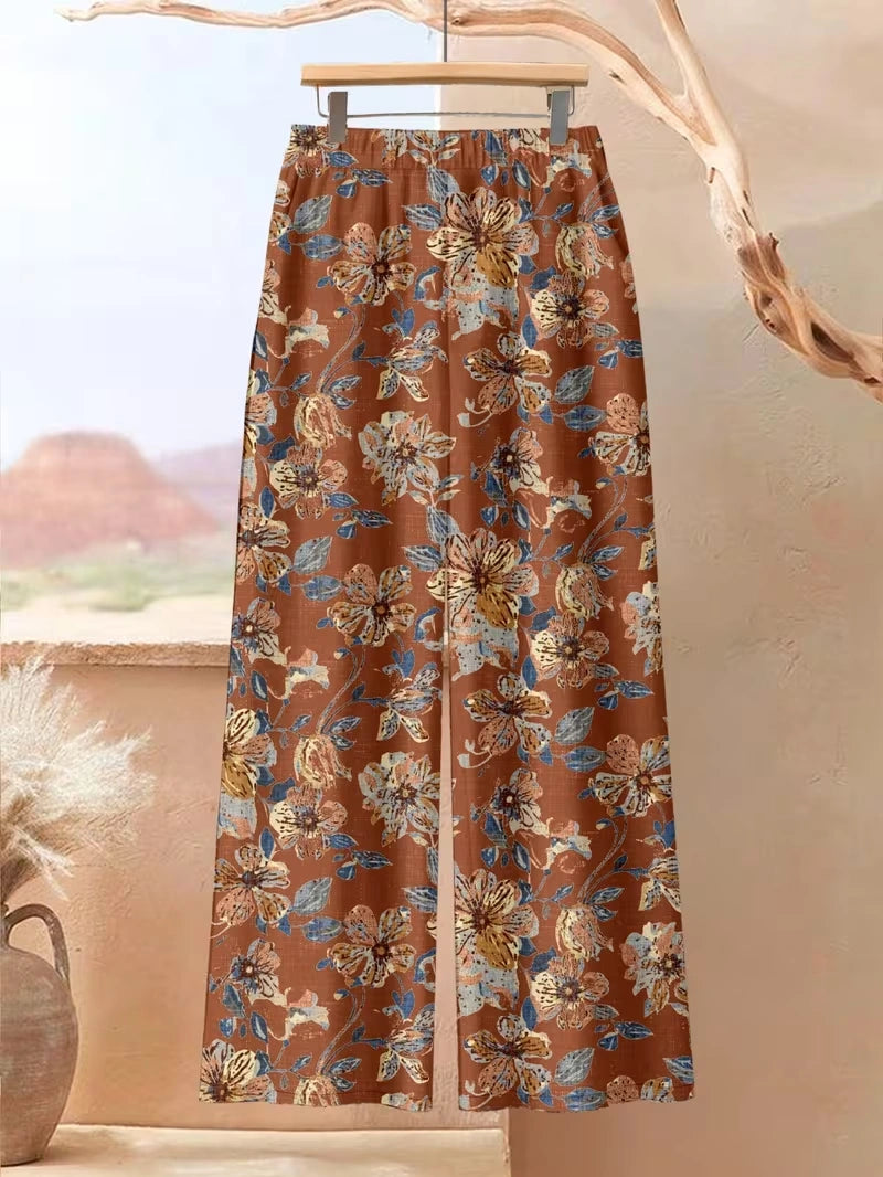 Plus Size Floral Elegance Co-Ord Set with Asymmetrical Tunic & Wide-Leg Pants