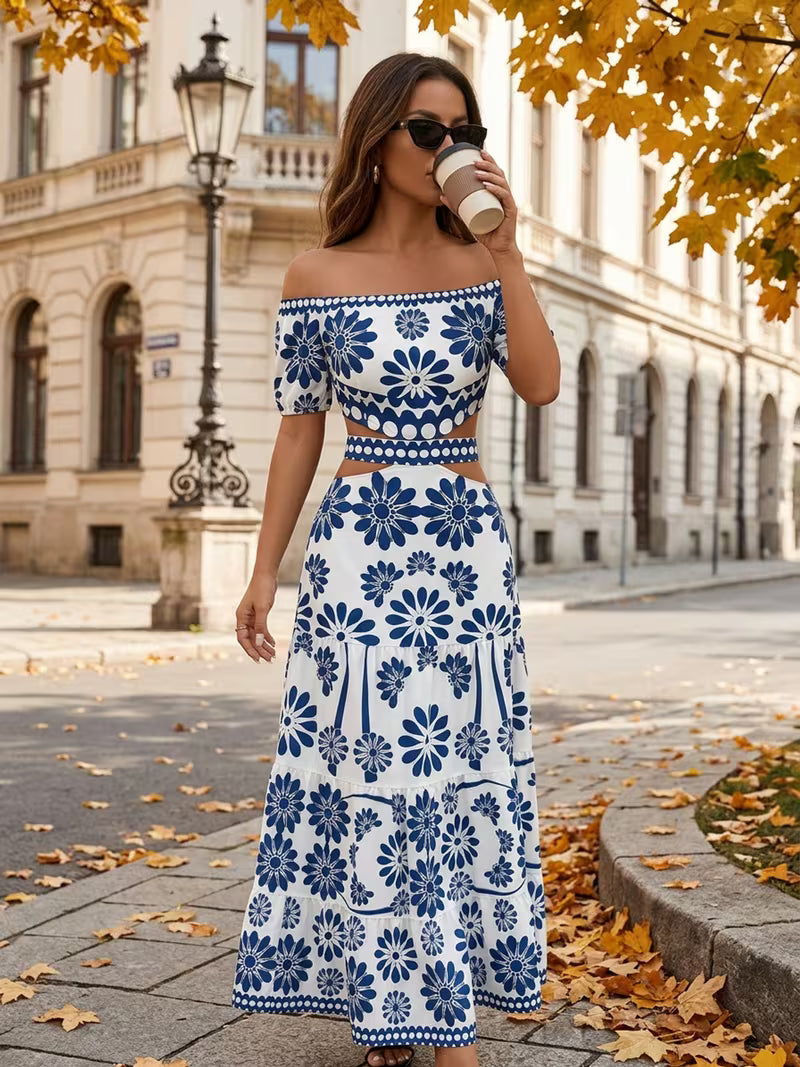 Women’s  Ruched Crop Top & Maxi Skirt Co-Ord Set