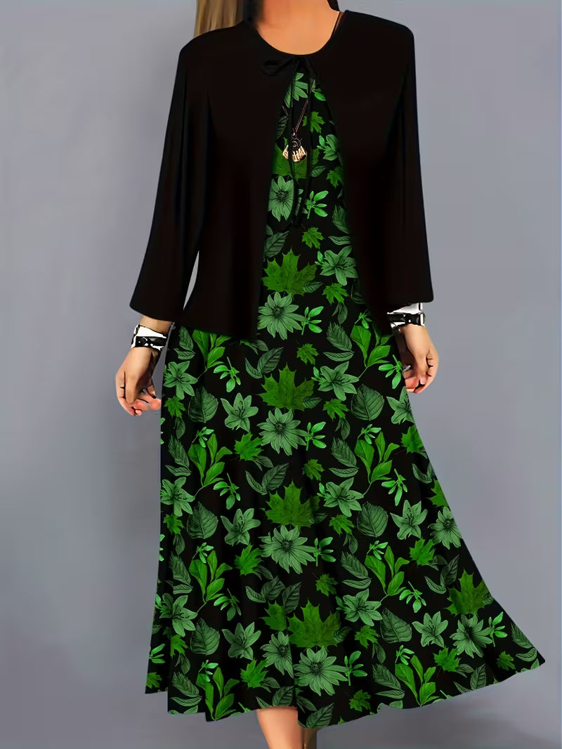 Elegant Floral Print 2-Piece Dress