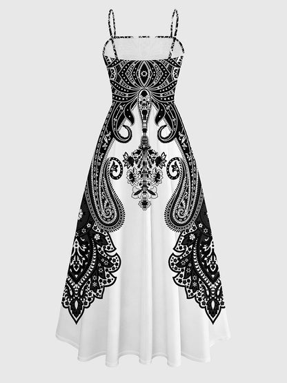 Elegant Women's Vintage Artistic Floral Print Dress Set