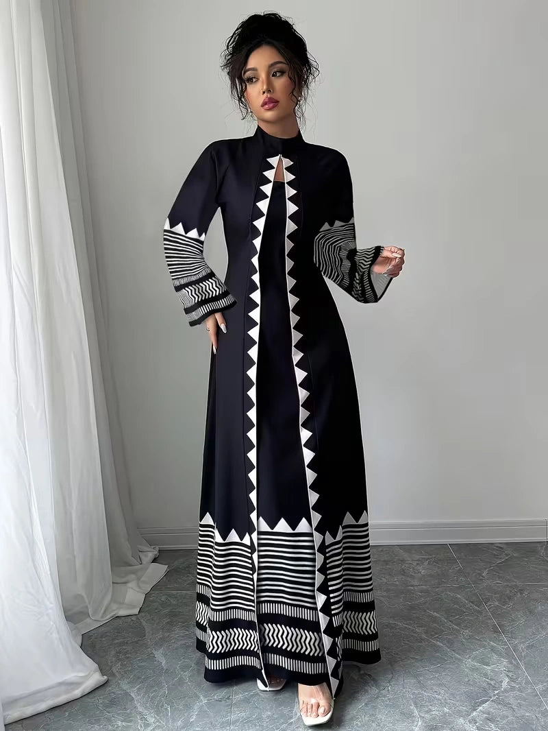 Women's Elegant Floral Print Maxi Dress | Long Sleeve A-Line Party & Evening Dress