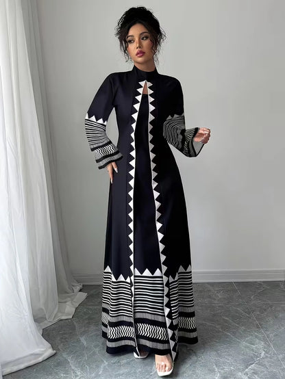Women's Elegant Floral Print Maxi Dress | Long Sleeve A-Line Party & Evening Dress