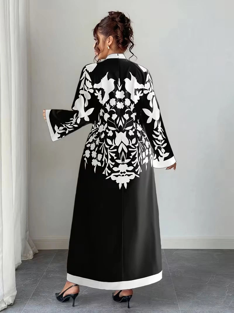 Women's Elegant Floral Print Maxi Dress | Long Sleeve A-Line Party & Evening Dress