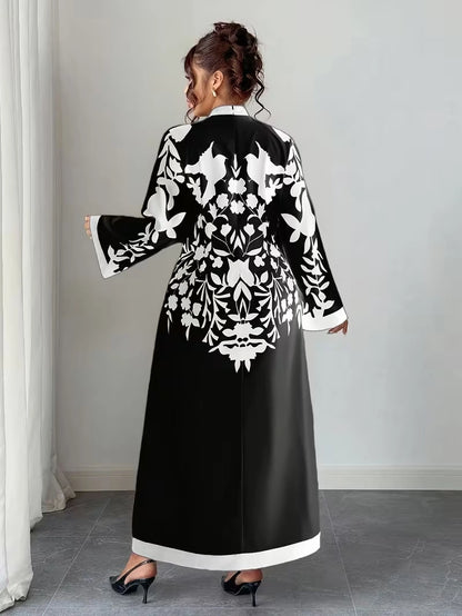 Women's Elegant Floral Print Maxi Dress | Long Sleeve A-Line Party & Evening Dress