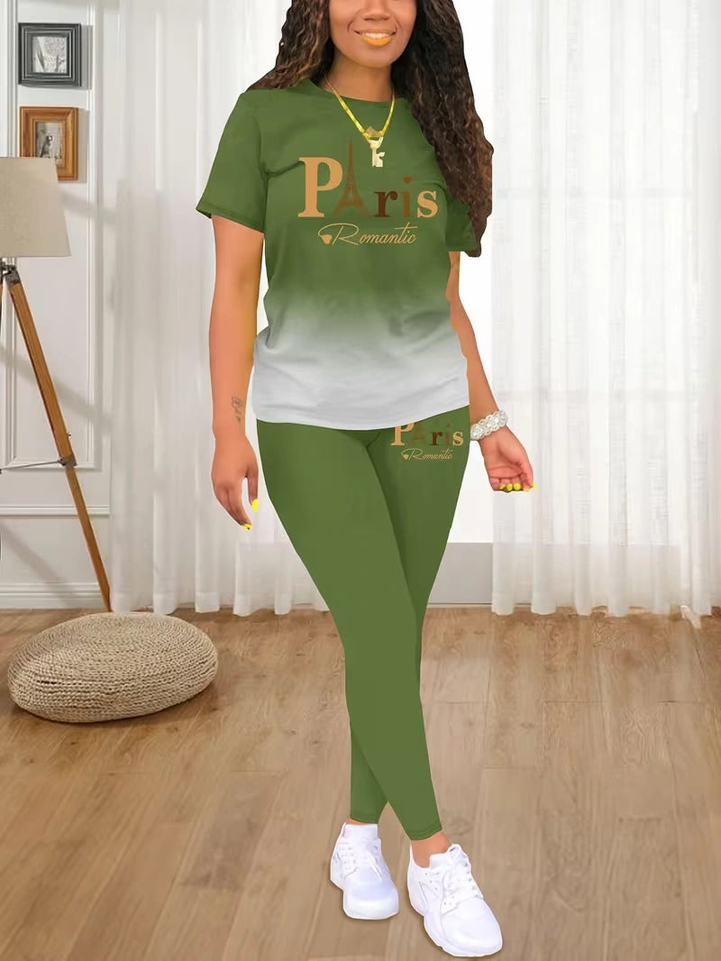 Women's Printed Top & Pants Co-Ord Set | Casual Short Sleeve Crew Neck Outfit