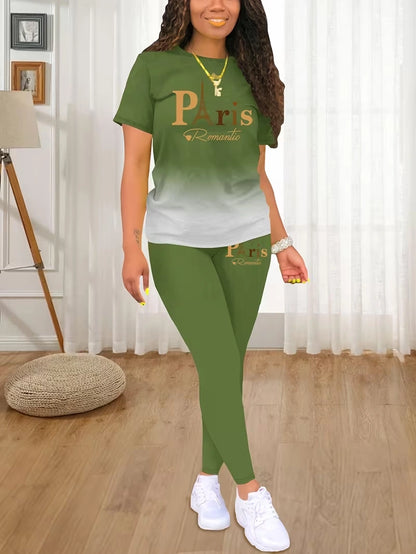 Women's Printed Top & Pants Co-Ord Set | Casual Short Sleeve Crew Neck Outfit