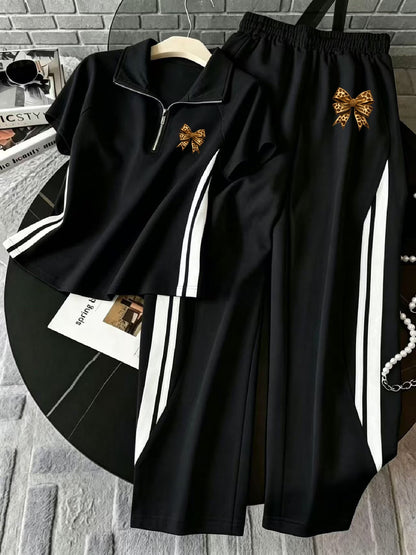 Women’s Collared Half-Zip Top & Wide-Leg Pants Co-Ord Set