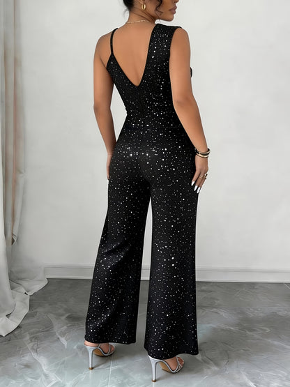 Women’s Black Glitter Wide-Leg Jumpsuit