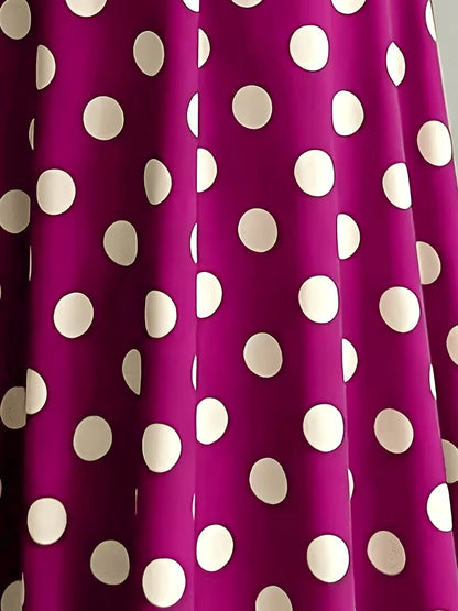 Women's Timeless Polka Dot Midi Dress – Puff Sleeve Belted Fit & Flare Dress