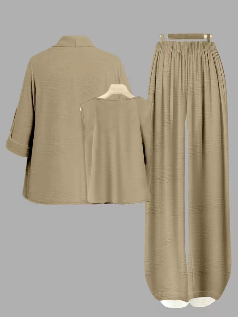 Elegant 3-Piece Co-Ord Set – Cardigan Jacket, Sleeveless Top & Relaxed Pants