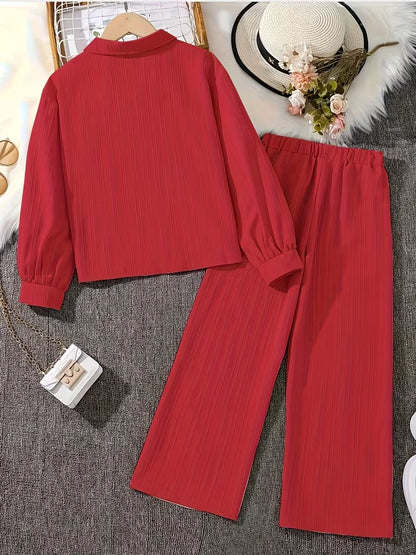 Classic Button-Down Shirt & Wide-Leg Co-Ord Set for Women
