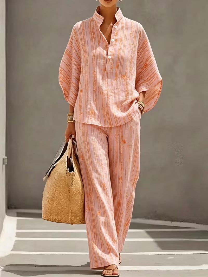 Chic Plus Size Stand Collar Wide Leg Co-Ord