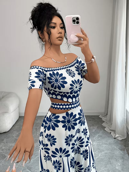 Women’s  Ruched Crop Top & Maxi Skirt Co-Ord Set
