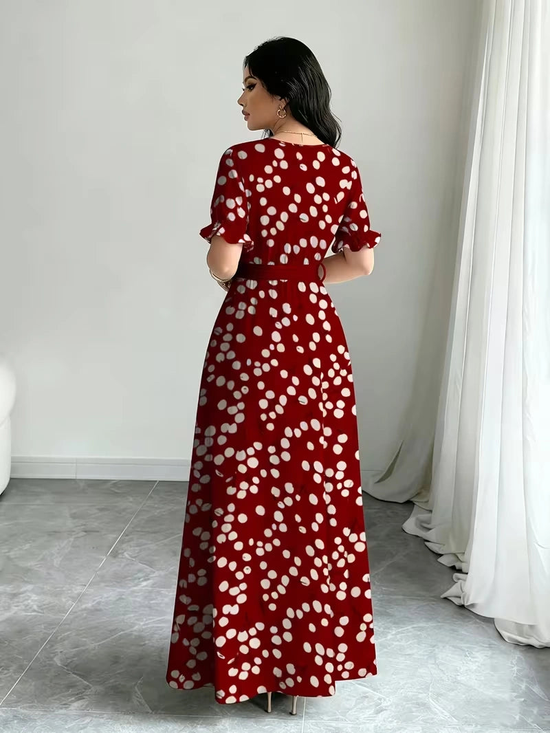 Women's Timeless Polka Dot Midi Dress – Puff Sleeve Belted Fit & Flare Dress