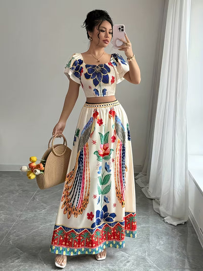 Women’s  Ruched Crop Top & Maxi Skirt Co-Ord Set