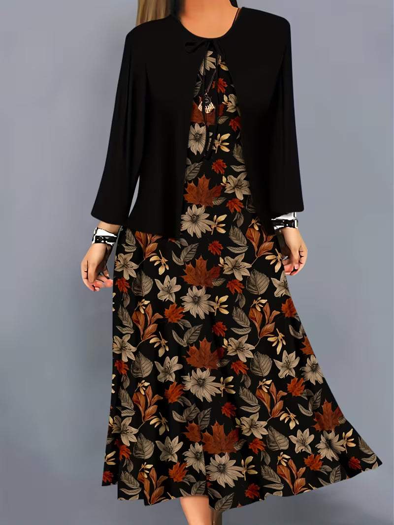 Elegant Floral Print 2-Piece Dress