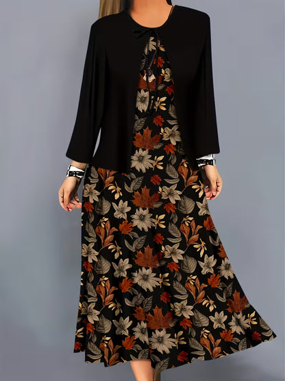 Elegant Floral Print 2-Piece Dress