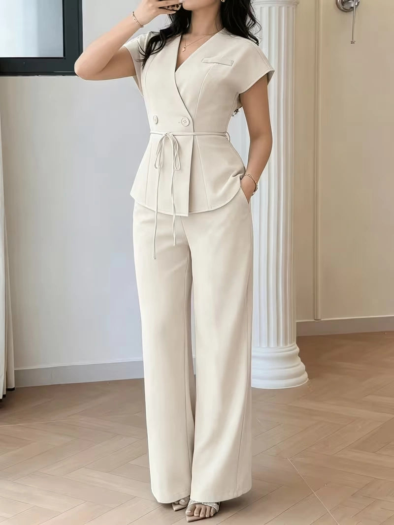 Elegant Flared Sleeve Belted Co-Ord Set for Women