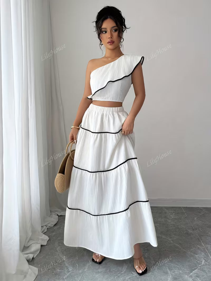 Women’s  Ruched Crop Top & Maxi Skirt Co-Ord Set